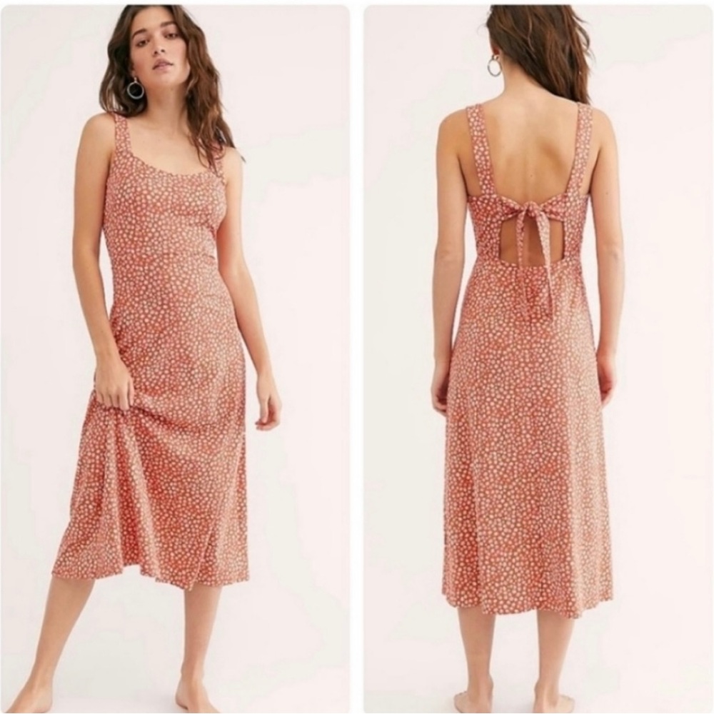 Free People Lorelai Printed Midi Dress in Red